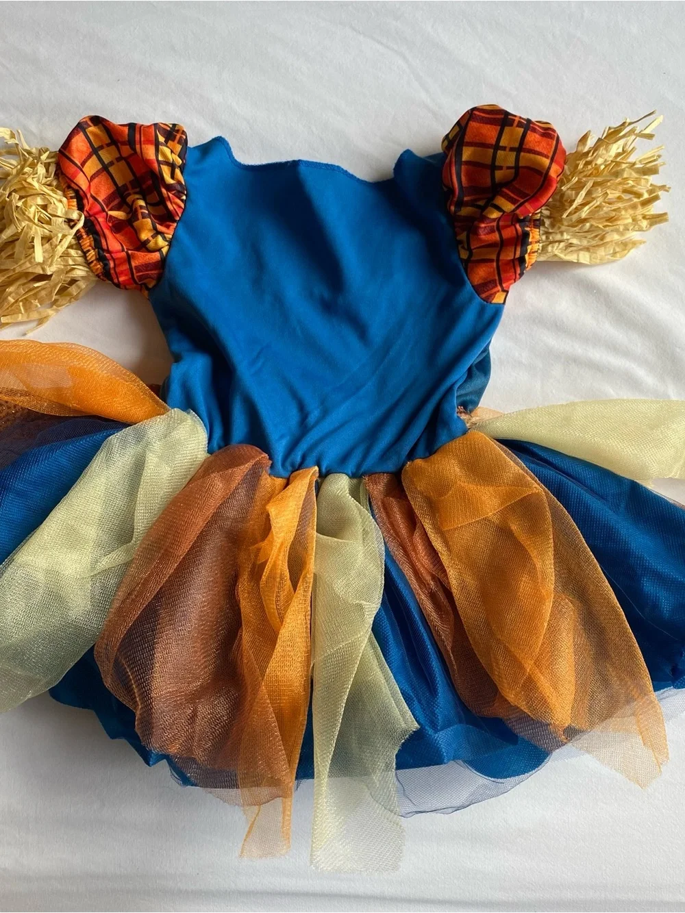 Toddler/Girls 2T Sweet Scarecrow Halloween Costume - Blue/Orange/Yellow Tutu